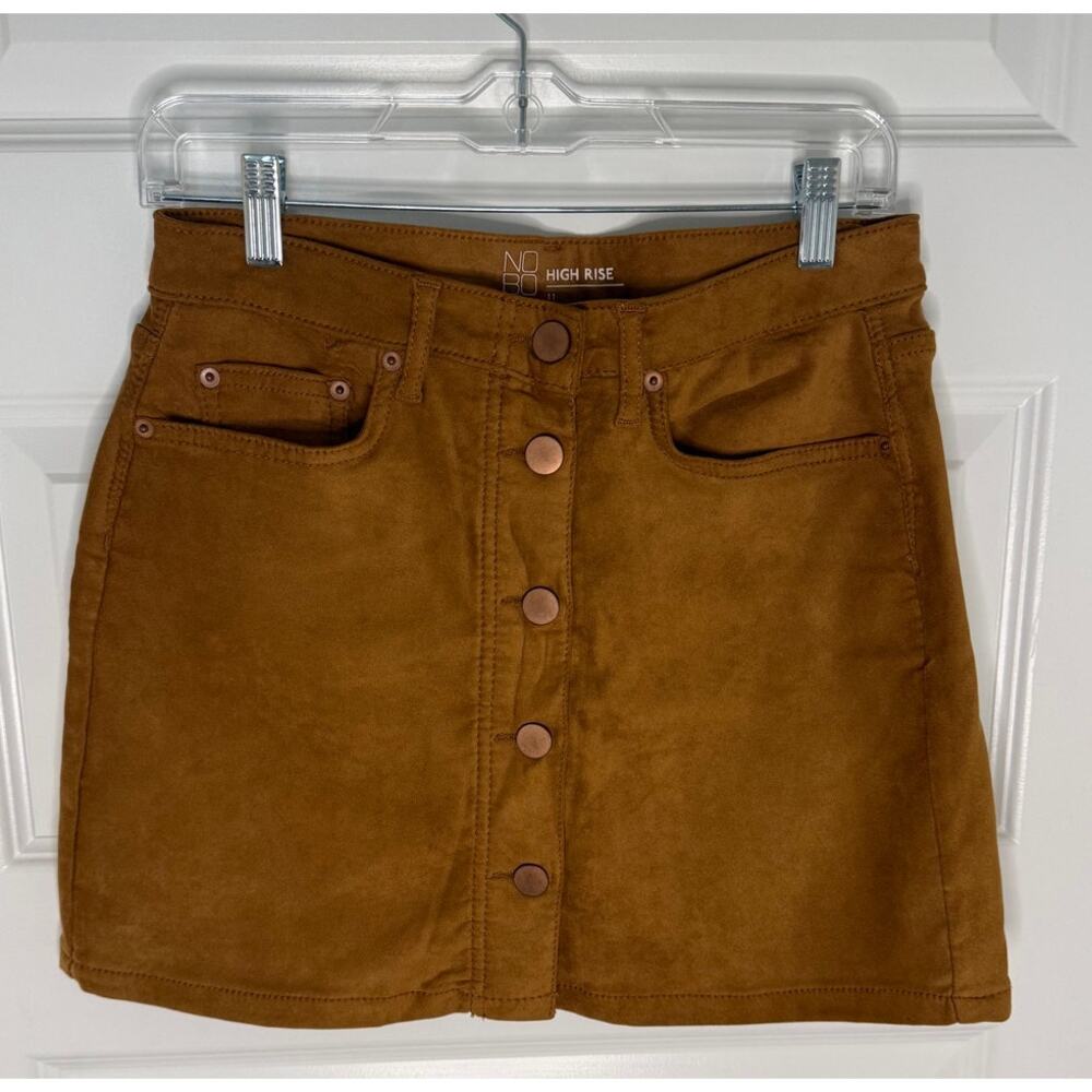 NOBO High Rise Faux Suede Mini Skirt Button Front Brown Size 11
